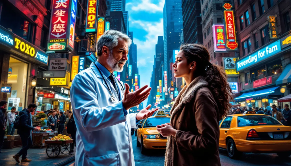 A doctor consulting with a patient about neck pain treatments in NYC.